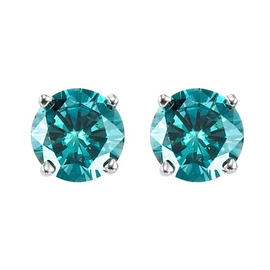 10K Round Blue Diamond Studs 1/4 ctw