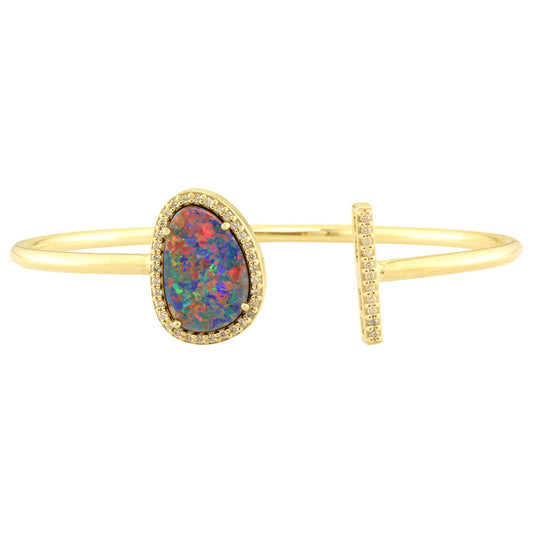 14K Yellow Gold Australian Opal Doublet/Diamond Bracelet