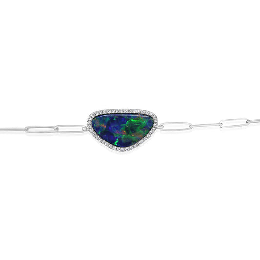 14K White Gold Australian Opal Doublet/Diamond Bracelet