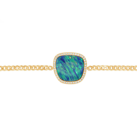 14K Yellow Gold Australian Opal Doublet/Diamond Bracelet