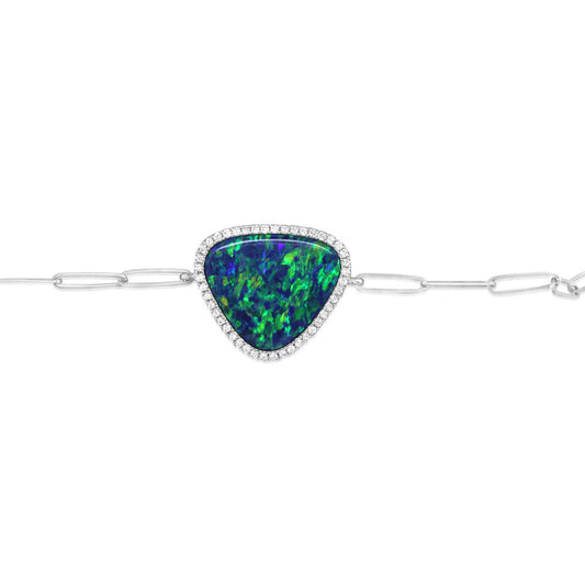 14K White Gold Australian Opal Doublet/Diamond Bracelet