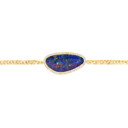 14K Yellow Gold Australian Opal Doublet/Diamond Bracelet