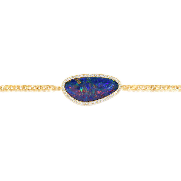 14K Yellow Gold Australian Opal Doublet/Diamond Bracelet