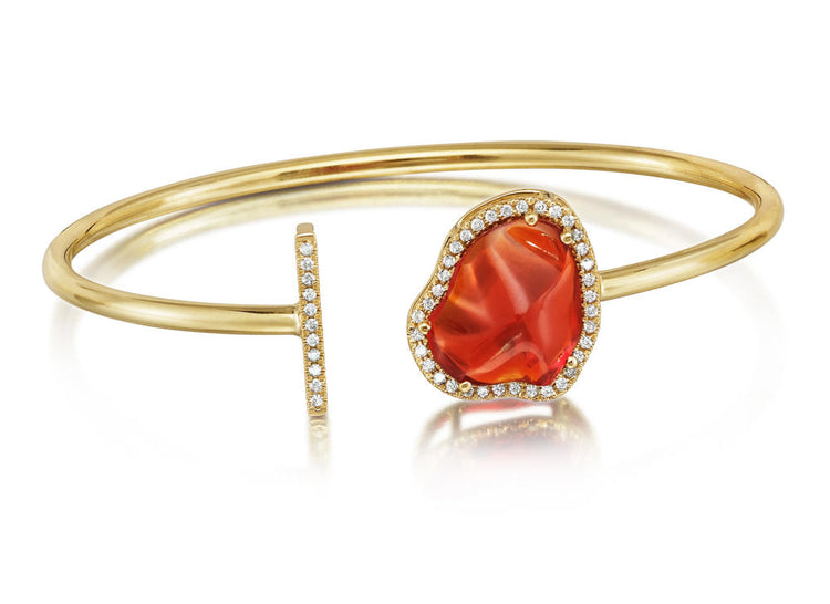 14K Yellow Gold Mexican Fire Opal/Diamond Bracelet