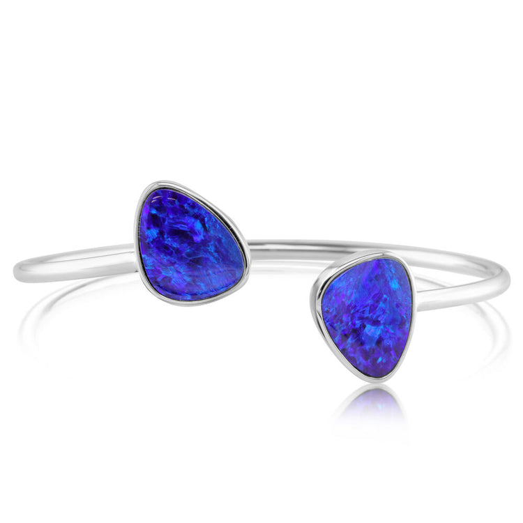 14K White Gold Australian Opal Doublet Bracelet