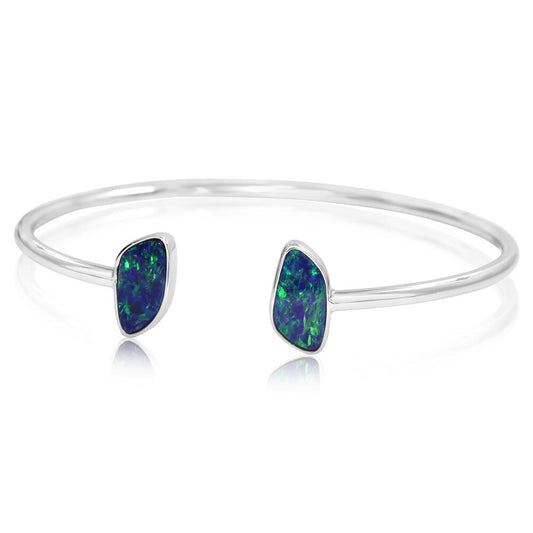 14K White Gold Australian Opal Doublet Bracelet