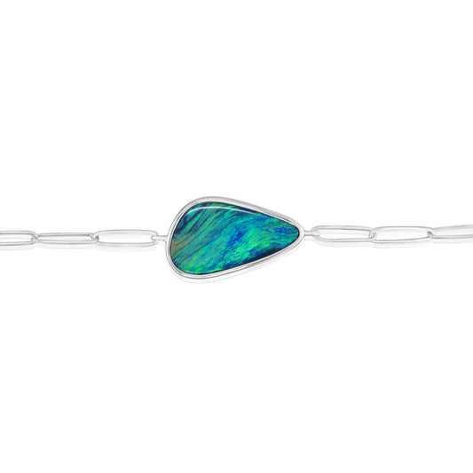 14K White Gold Australian Opal Doublet Bracelet