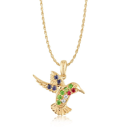 14K Yellow Gold Ruby/Tsavorite/Green & Blue Sapphire Small Hummingbird (18x19) N