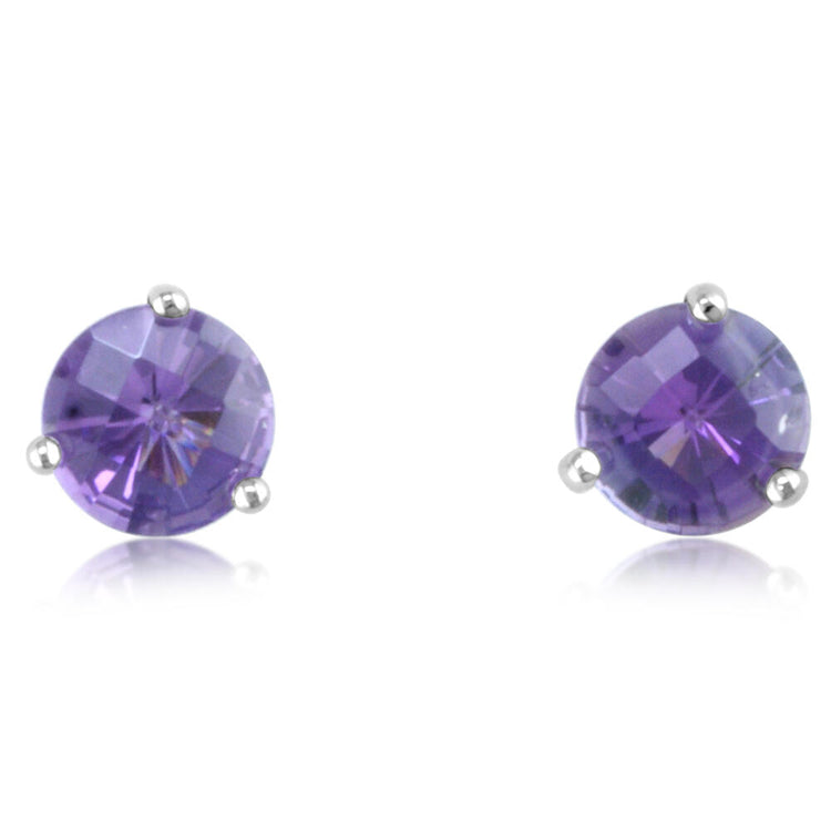 14K White Gold Checkerboard Amethyst Martini Earrings