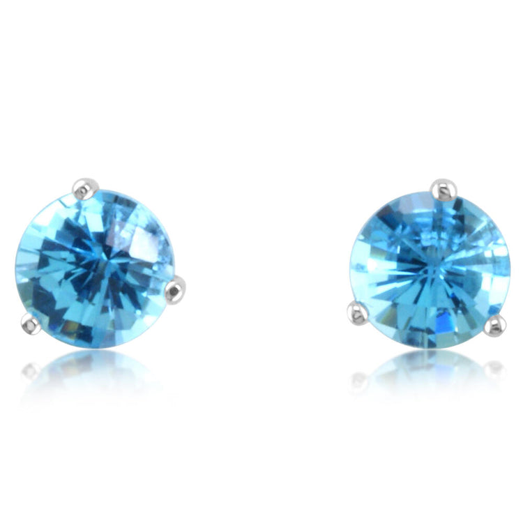 14K White Gold Checkerboard Blue Topaz Martini Earrings