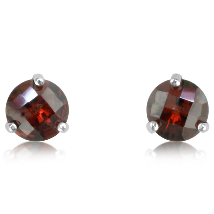 14K White Gold Checkerboard Garnet Martini Earrings