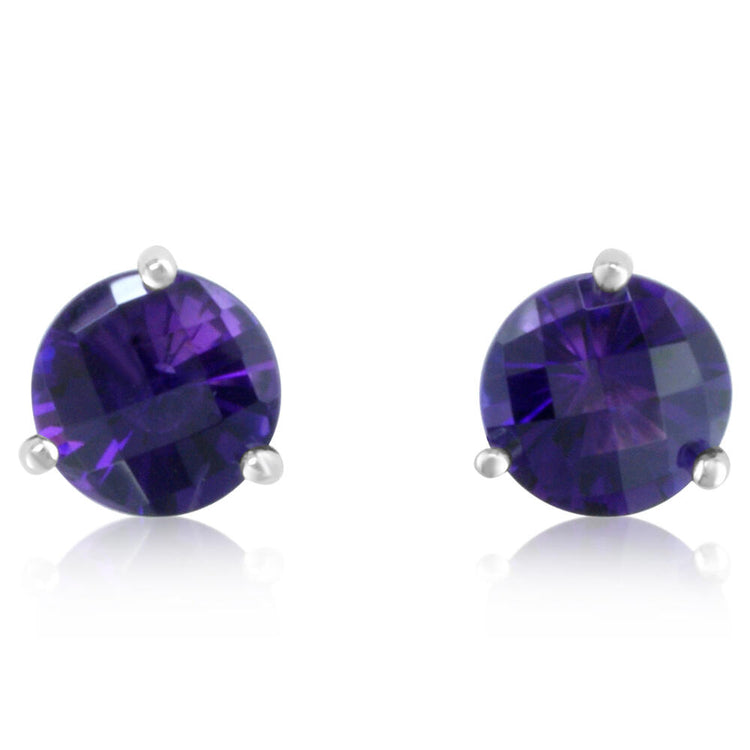 14K White Gold Checkerboard Amethyst Martini Earrings