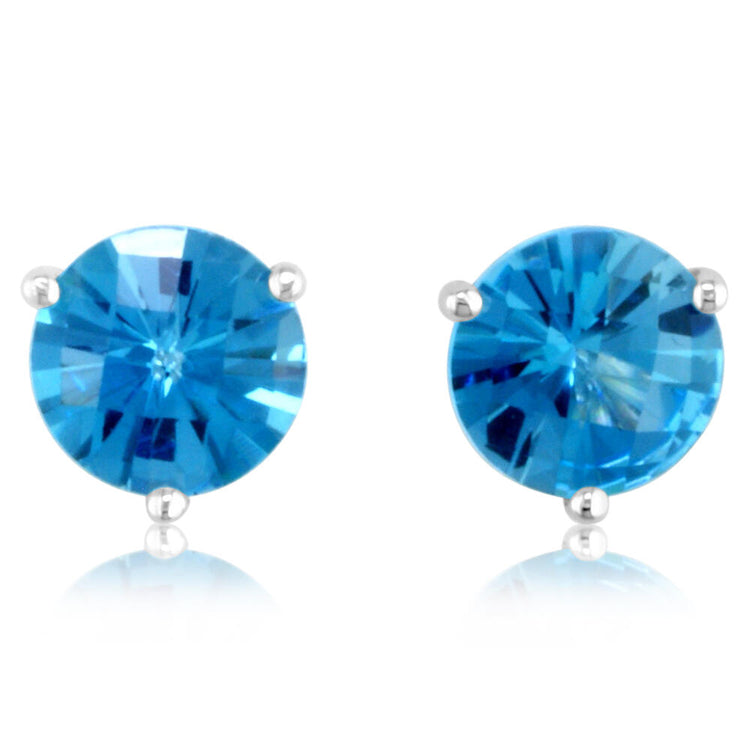 14K White Gold Checkerboard Blue Topaz Martini Earrings