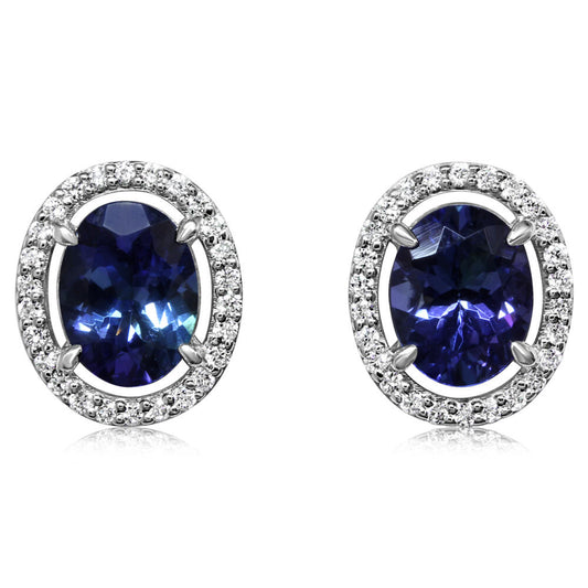 14K White Gold Peacock Tanzanite/Diamond Earrings