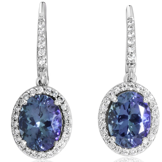 14K White Gold Peacock Tanzanite/Diamond Earrings