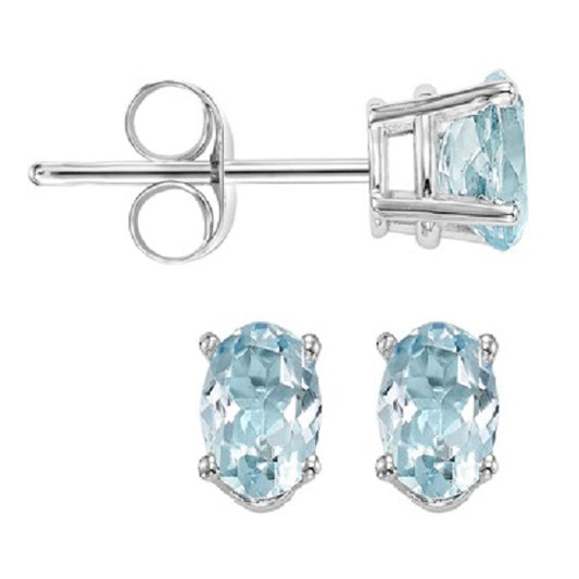 14K Color Studs 5X3 Ov - Aqua