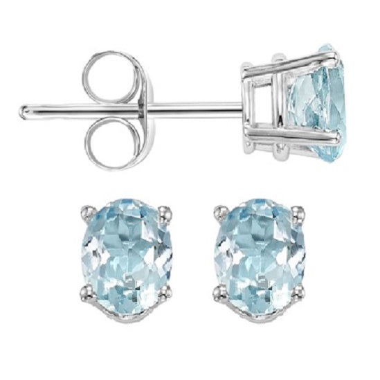 14K Color Studs 6X4 Ov - Aqua