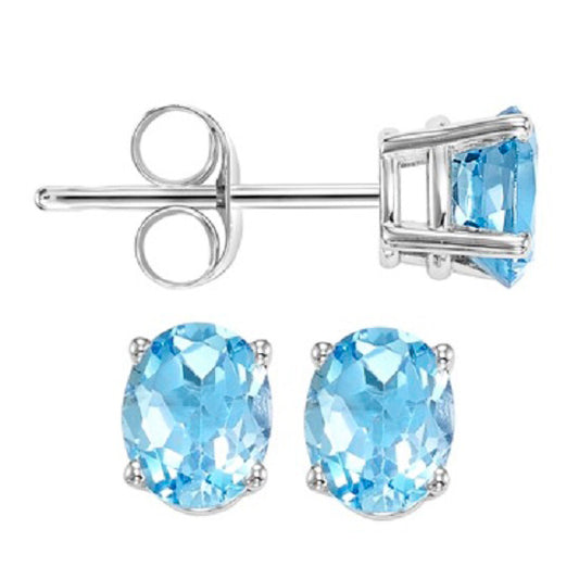 14K Color Studs 6X4 Ov - Blue Topaz