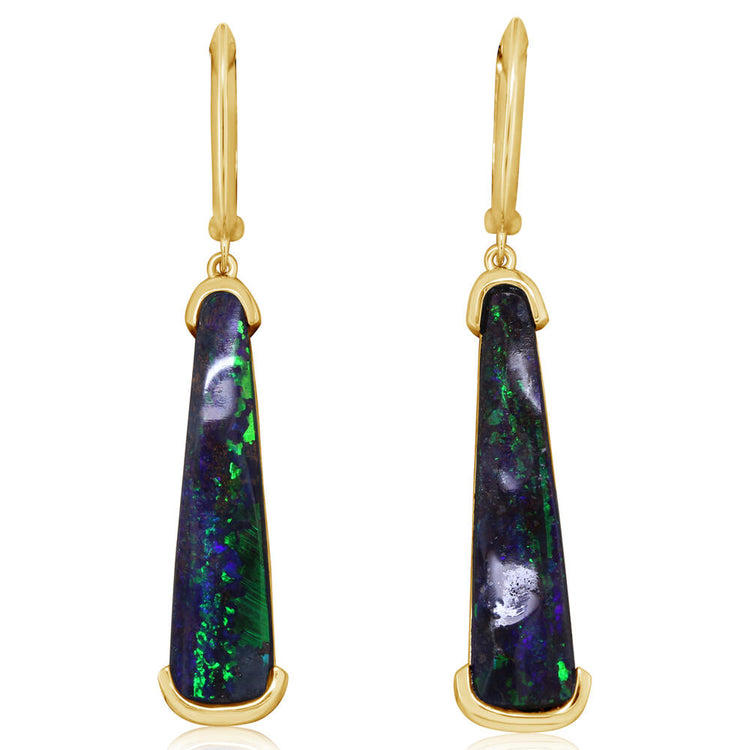 14K Yellow Gold Australian Boulder Opal Earrings