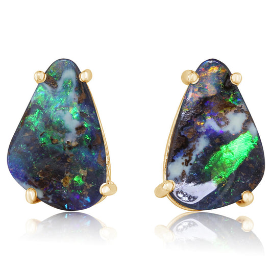 14K Yellow Gold Australian Boulder Opal Earrings