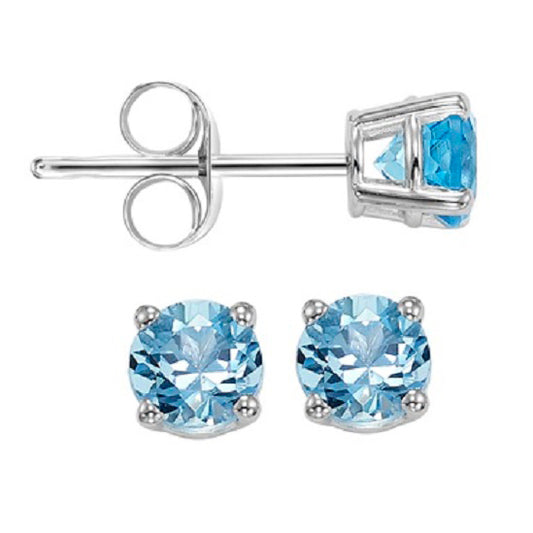 14K Color Studs 3 mm Rd - Blue Topaz