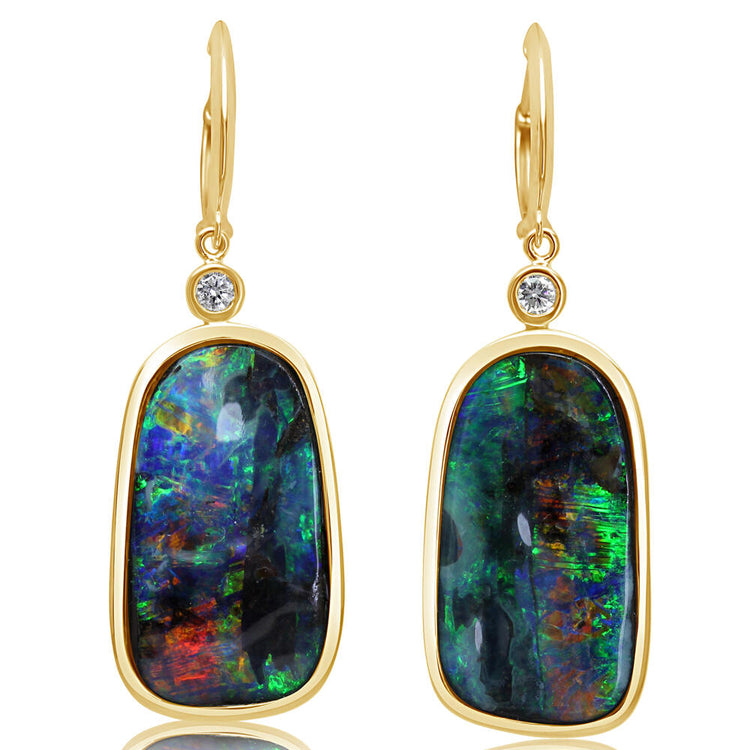 14K Yellow Gold Boulder Opal/Diamond Earrings