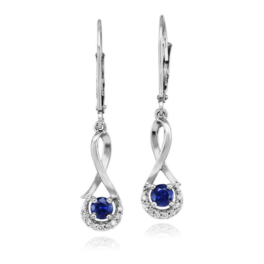 14K White Gold Blue Sapphire/Diamond Earrings