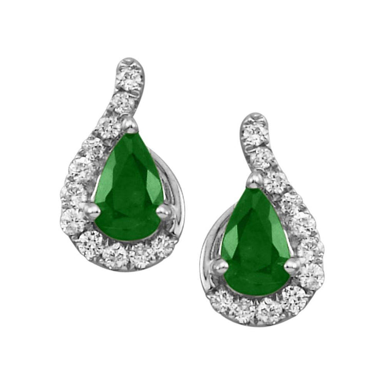 14K White Gold Emerald/Diamond Earrings