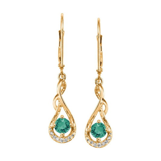 14K Yellow Gold Emerald/Diamond Earrings