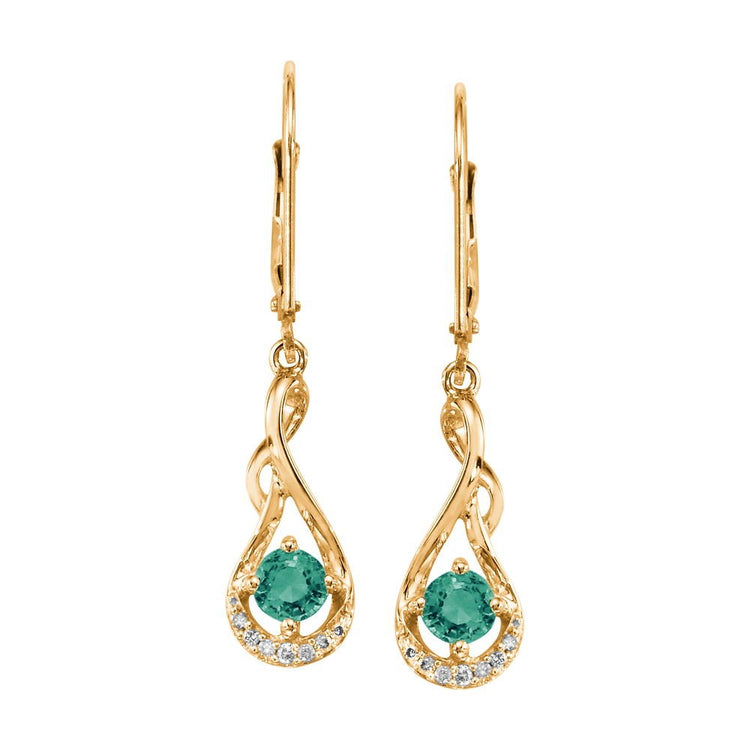 14K Yellow Gold Emerald/Diamond Earrings