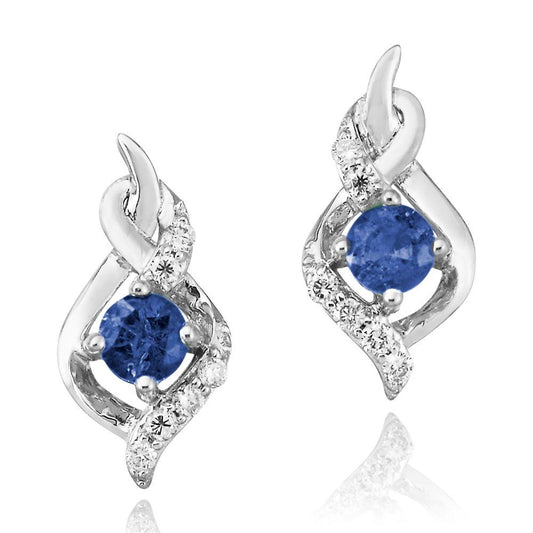 14K White Gold Blue Sapphire/Diamond Earrings