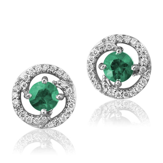 14K White Gold Emerald/Diamond Earrings -D