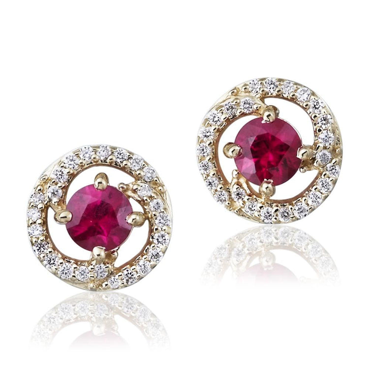 14K Yellow Gold Ruby/Diamond Earrings