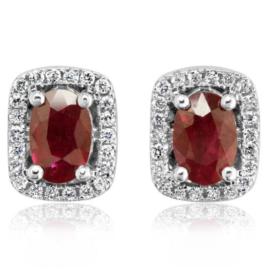 14K Yellow Gold Ruby/Diamond Earrings