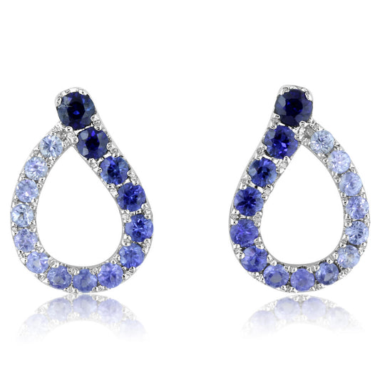 14K White Gold Graduated Blue Sapphire Earrings