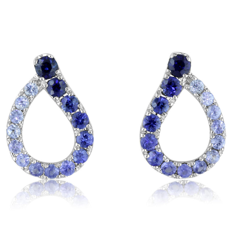 14K White Gold Graduated Blue Sapphire Earrings