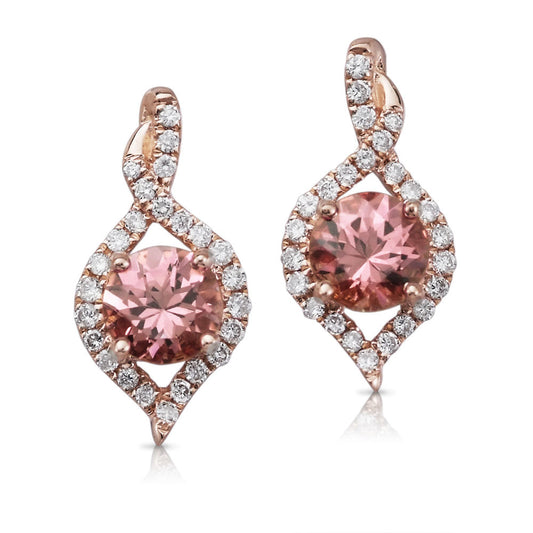 14K Rose Gold Lotus Garnet/Diamond Earrings