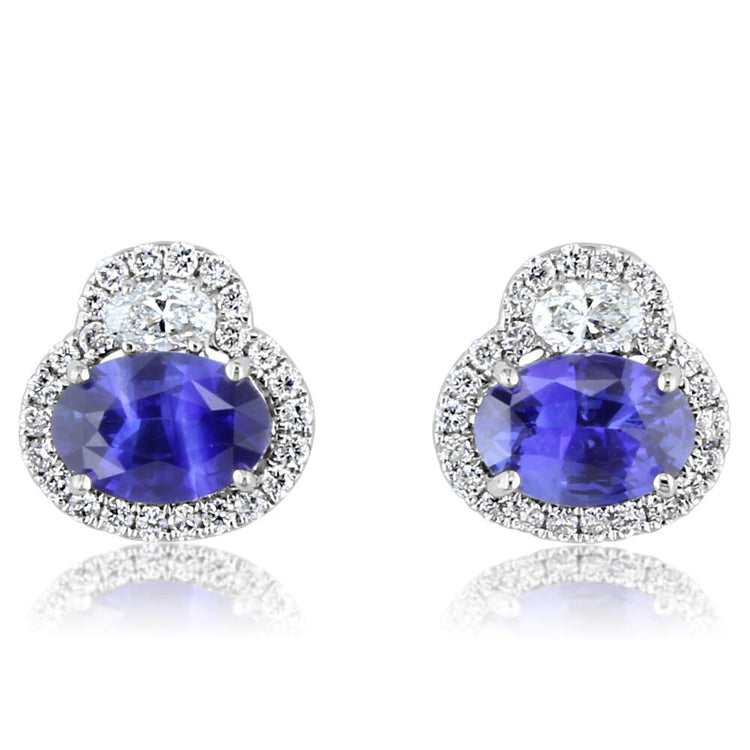 14K White Gold Ceylon Sapphire/Diamond Earrings