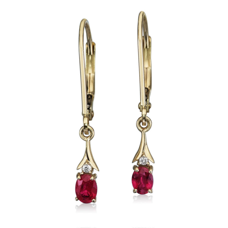 14K Yellow Gold Ruby/Diamond Earrings