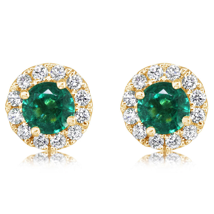 14K Yellow Gold Emerald/Diamond Earrings