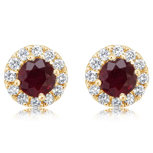 14K Yellow Gold Ruby/Diamond Earrings