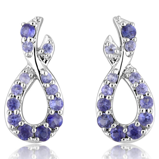 14K White Gold Graduated Blue Sapphire Earrings