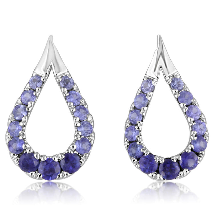 14K White Gold Graduated Blue Sapphire Earrings