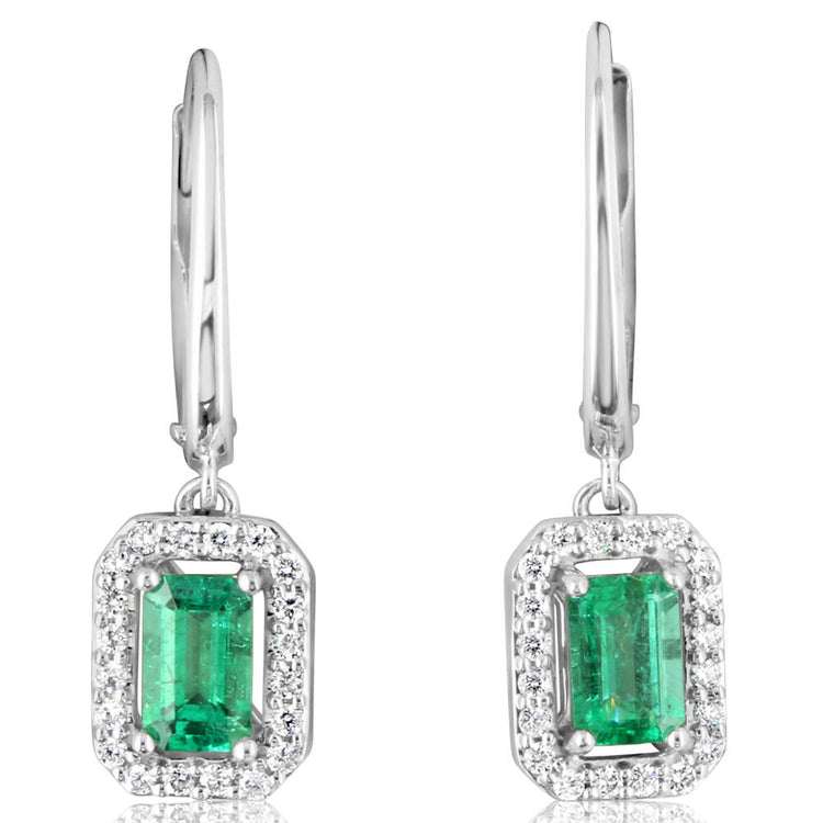 14K White Gold/14K Yellow Gold Emerald/Diamond Earrings