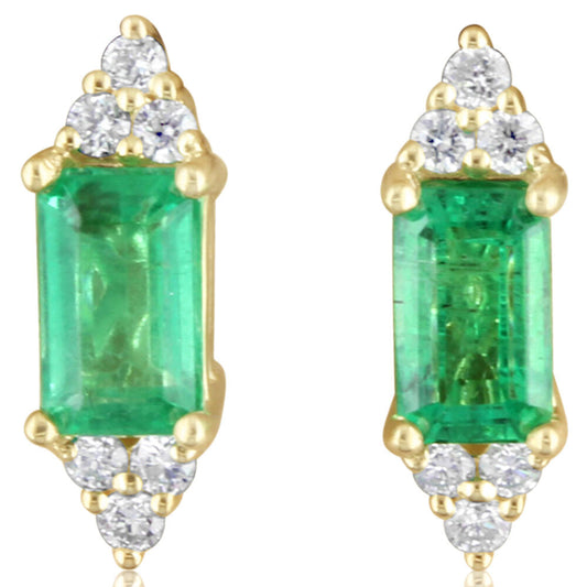 14K Yellow Gold Emerald/Diamond Earrings