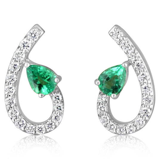 14K White Gold Emerald/Diamond Earrings