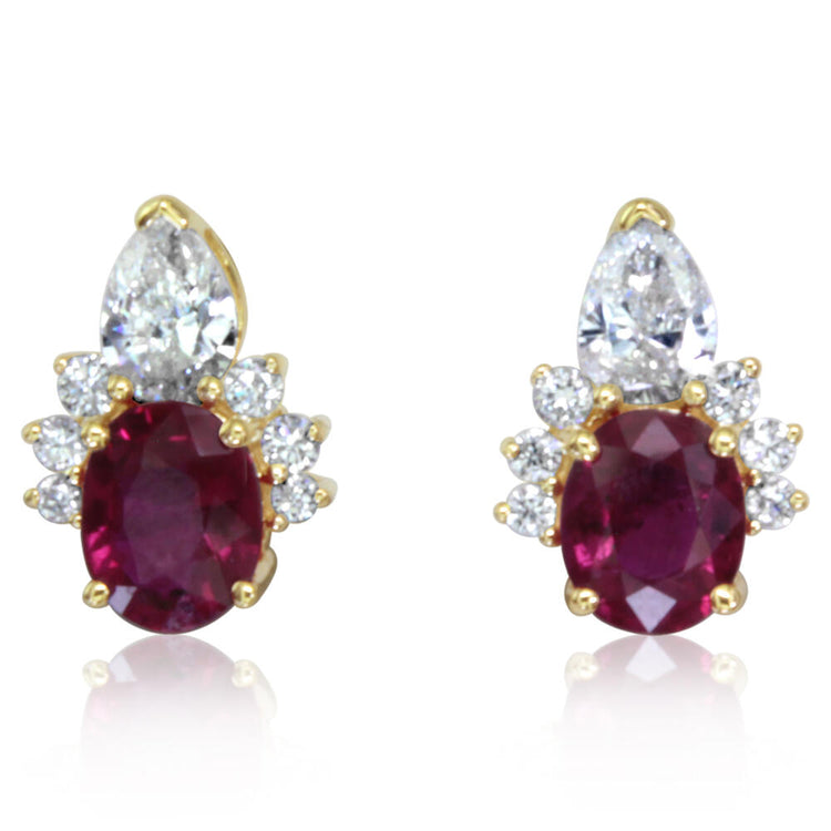 14K Yellow Gold Ruby/Diamond Earrings