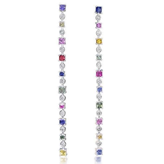 14K White Gold Rainbow Sapphire/Diamond Earrings