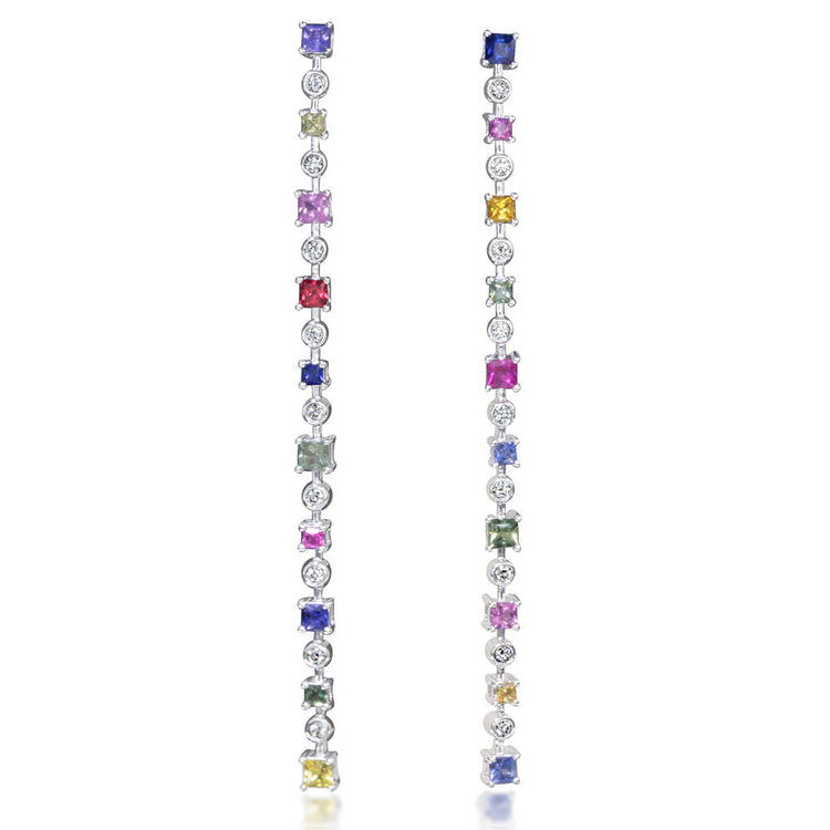 14K White Gold Rainbow Sapphire/Diamond Earrings