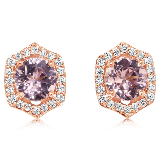 14K Rose Gold Lotus Garnet/Diamond Earrings